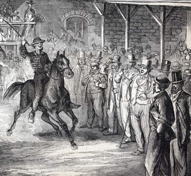 Sale of surplus government horses, New York City, August 1865, artist's impression, detail