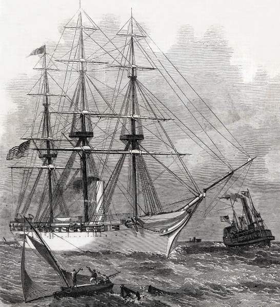 U.S.S. Hartford approaching New York Harbor, December 13, 1864, artist's impression, detail