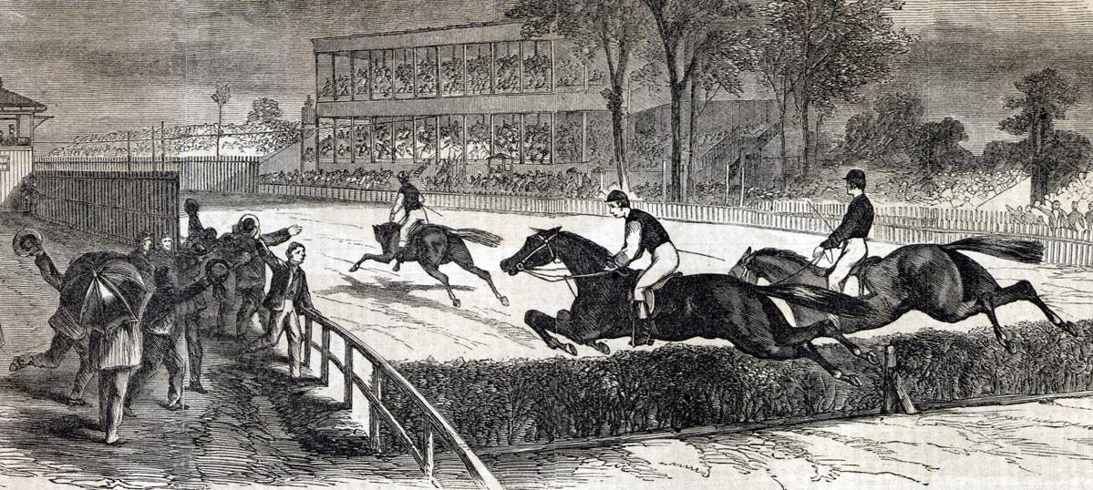 Horseracing, Passaic County Agricultural Society Fair, Paterson, New Jersey, June 7, 1866, artist's impression, detail