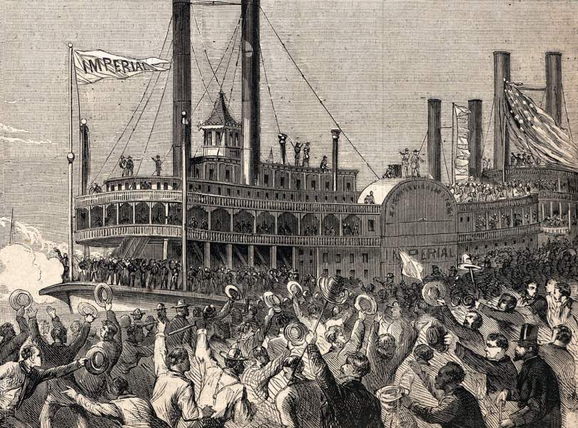 The steamboat "Imperial" docking at New Orleans, Louisiana, July 16, 1863, artist's impression, detail
