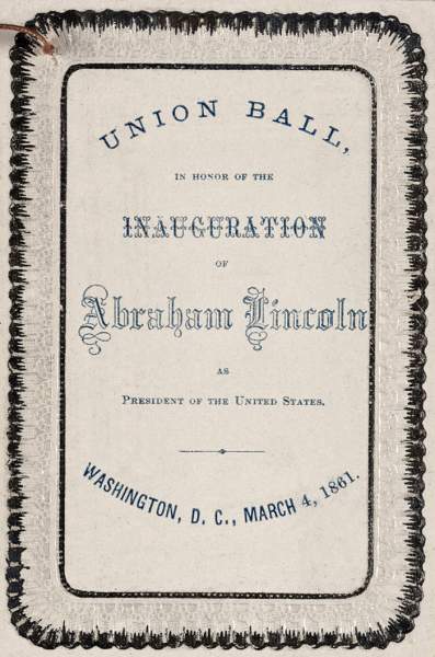 Dance Card, Union Ball, Inauguration of Abraham Lincoln, March 4, 1861