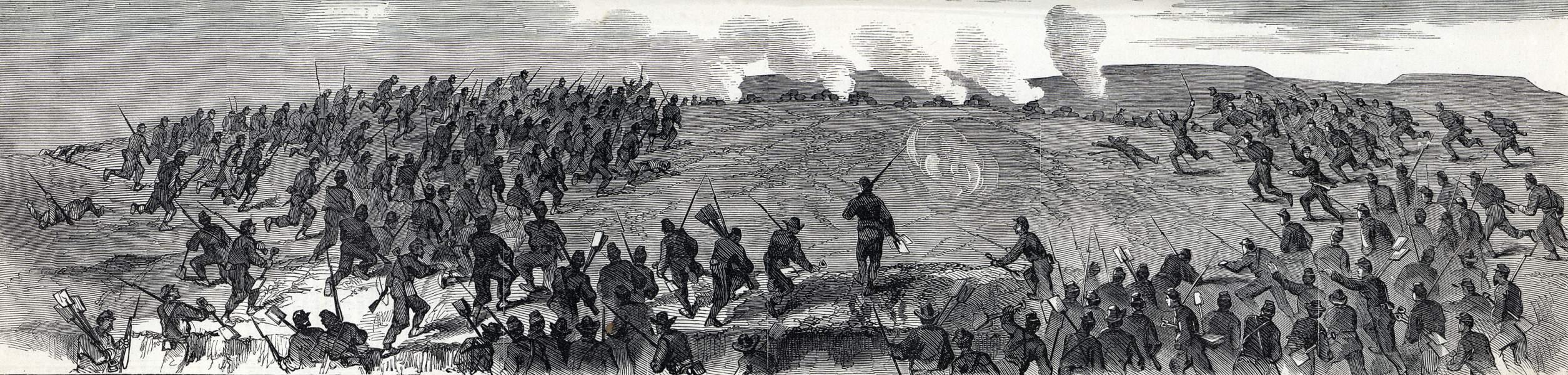 Union assault on the rifle pits in front of Fort Wagner, South Carolina, August 26, 1863, artist's impression, zoomable image