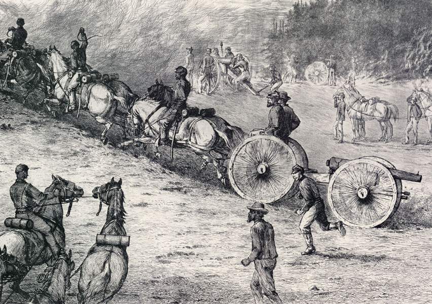 "Going Into Action," Edwin Forbes, copper plate etching, 1876, detail