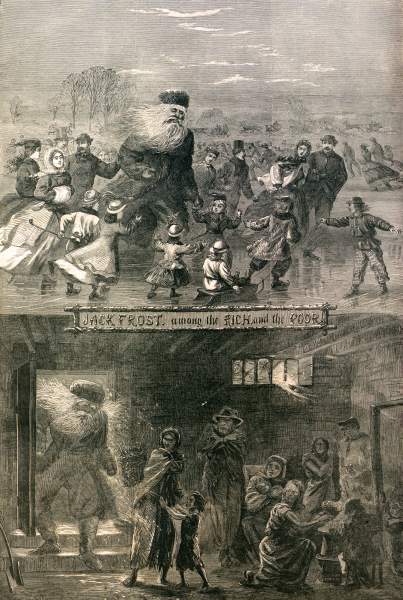 A.R. Waud, "Jack Frost, among the Rich and the Poor," Harper's Weekly Magazine, January 27, 1866, zoomable image