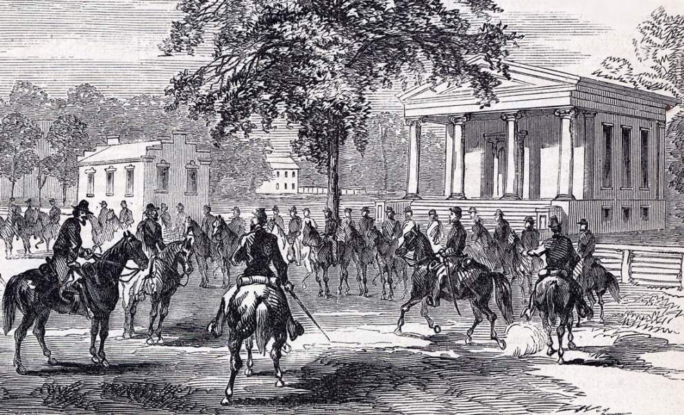 Union cavalry enter Jackson, North Carolina, July 28, 1863, artist's impression, detail
