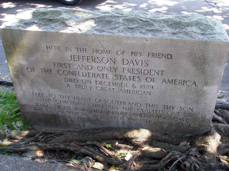 Jefferson Davis memorial marking his place of death in New Orleans, Louisiana, December 6, 1889