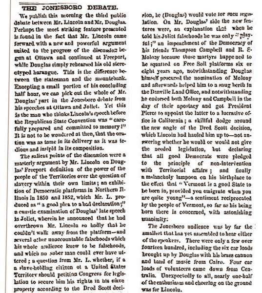 "The Jonesboro Debate," Chicago (IL) Press and Tribune, September 17, 1858