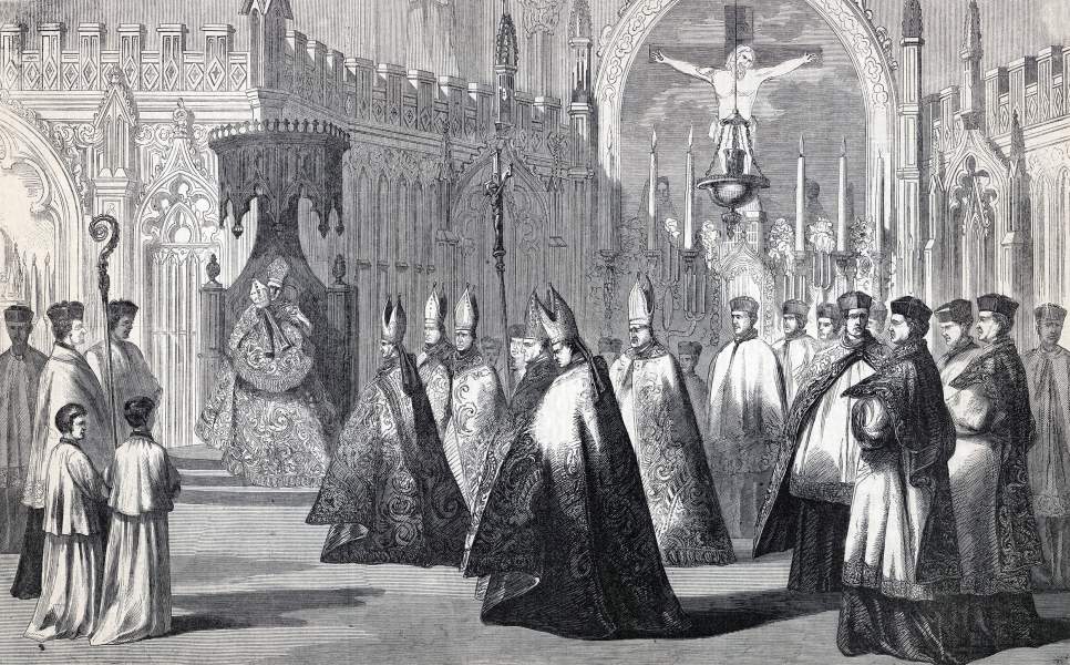 "Kiss of Peace," Installation of Archbishop John McCloskey, New York City, August 27, 1864, artist's impression, zoomable image