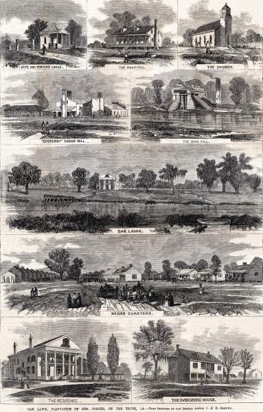 Oak Lawn Plantation in Louisiana, January, 1864, artist's impression, zoomable image