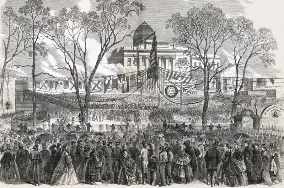 Inauguration of Governor Michael Hahn,  New Orleans, Lousiana, March 4, 1864, artist's impression, zoomable image