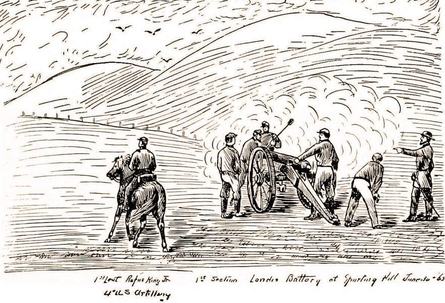 First Section, Philadelphia Light Artillery in action at Sporting Hill, Pennsylvania, June 30, 1863, artist's impression