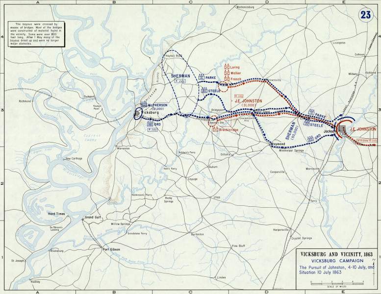 Pursuit of Confederate forces after the fall of Vicksburg, July 1863, campaign map, zoomable image