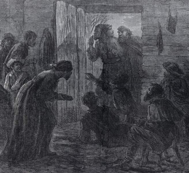 "Escaping Union Officers Succored by Slaves," February, 1864, artist's impression, detail