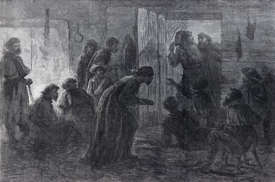 "Escaping Union Officers Succored by Slaves," February, 1864, artist's impression, zoomable image