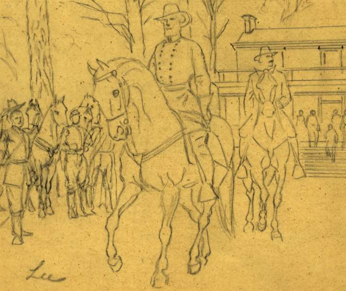 General Robert E. Lee departing the McLean House after his surrender, sketch by Alfred Waud, April 9, 1865, detail