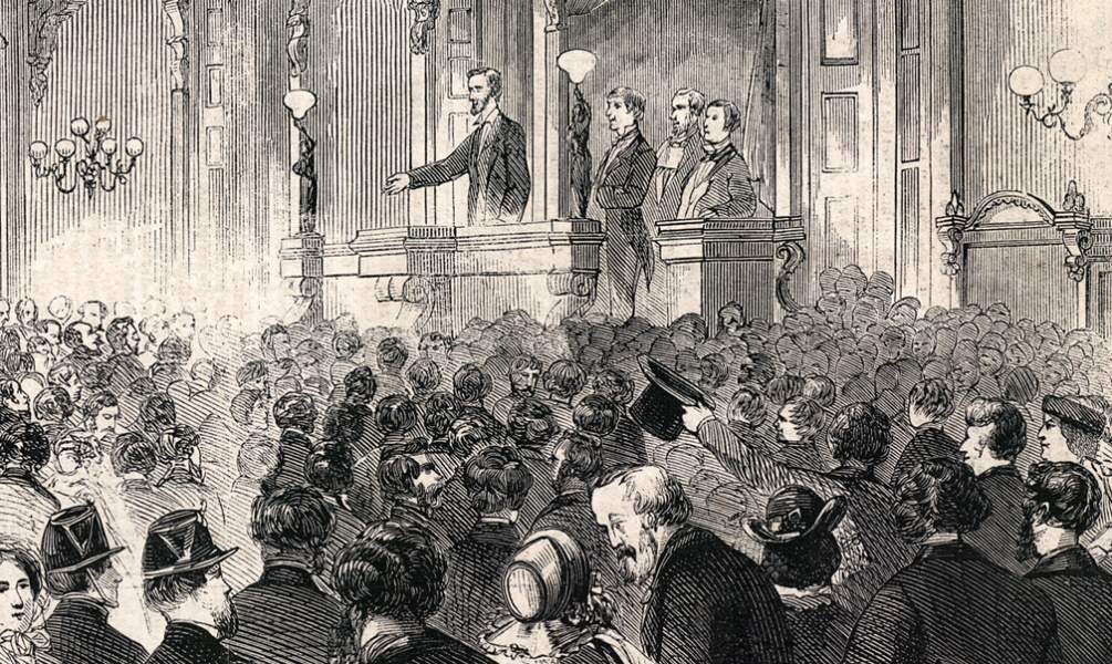 President-Elect Lincoln addresses the Ohio State Legislature, February 13, 1861, artist's impression, detail