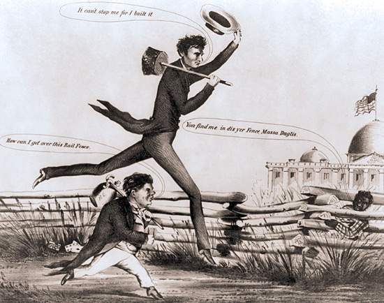 Election of 1860, topic image (Lincoln and Douglas in a foot-race)