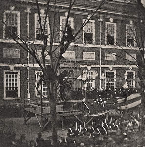 Abraham Lincoln at Independence Hall, Philadelphia, February 22, 1861