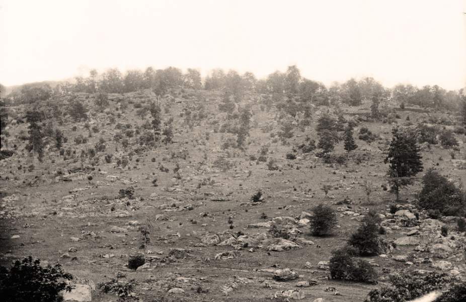 Little Round Top, viewed from below, Gettysburg Battlefield, July 1863