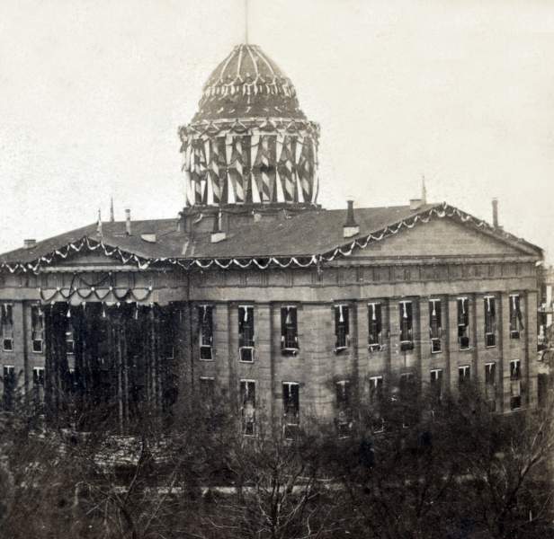 Illinois State Capitol, Springfield, Illinois, dressed in mourning for President Lincoln, May 1865