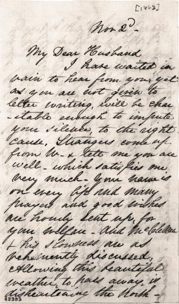 Mary Todd Lincoln to Abraham Lincoln, November 2, 1862 (page 1)