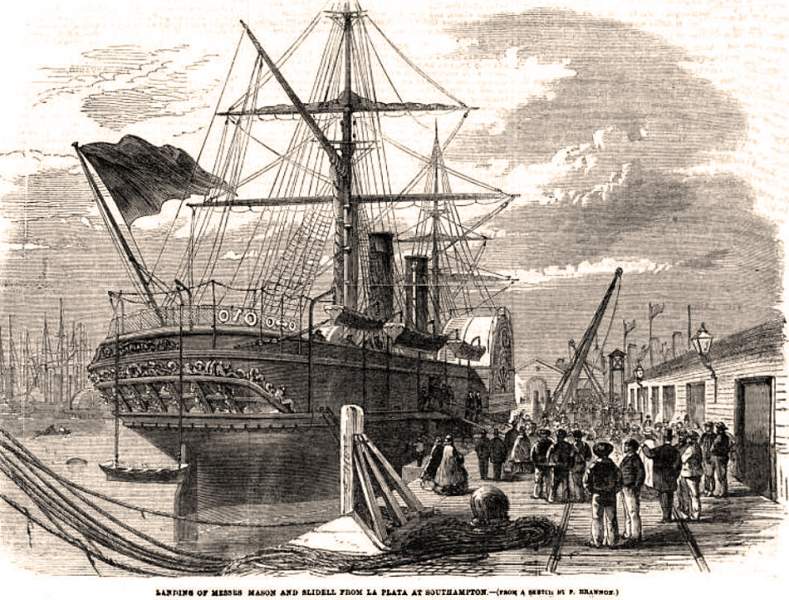 Confederate Commissioners arrive at Southampton, England, January 29, 1862, artist's impression