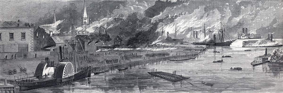 Fire and Destruction after the Ordnance Magazine Explosion, Mobile, Alabama, May 25, 1865, artist's impression