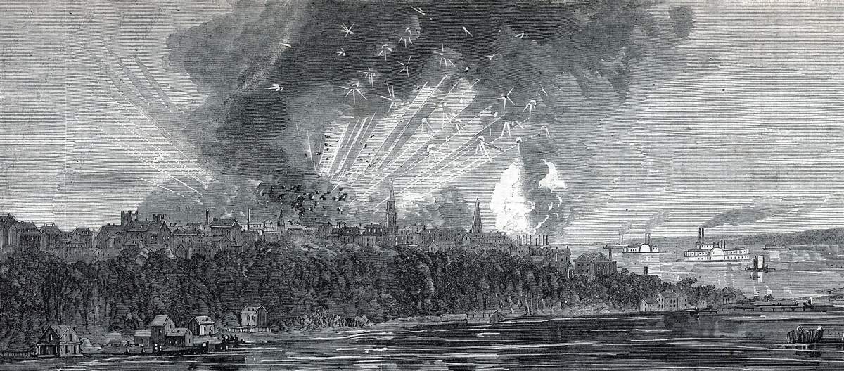 Ordnance Magazine Explosion, Mobile, Alabama, May 25, 1865, artist's impression, detail
