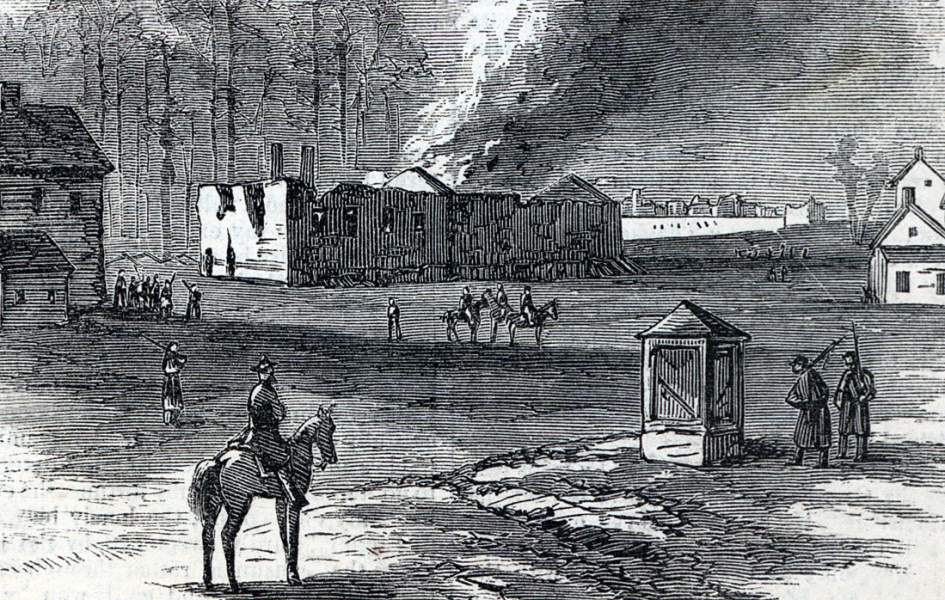 Burning of the railroad depot at Madison, Georgia, December 3, 1864, artist's impression