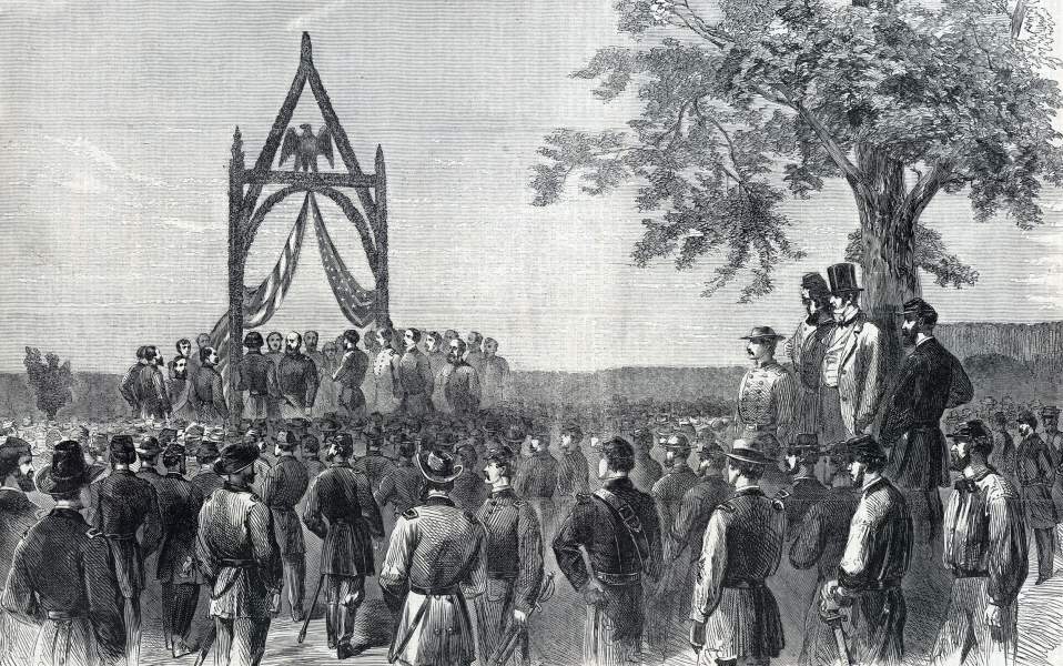 Sword Presentation to General George Meade from the Pennsylvania Reserves, August 28, 1863, artist's impression, zoomable image