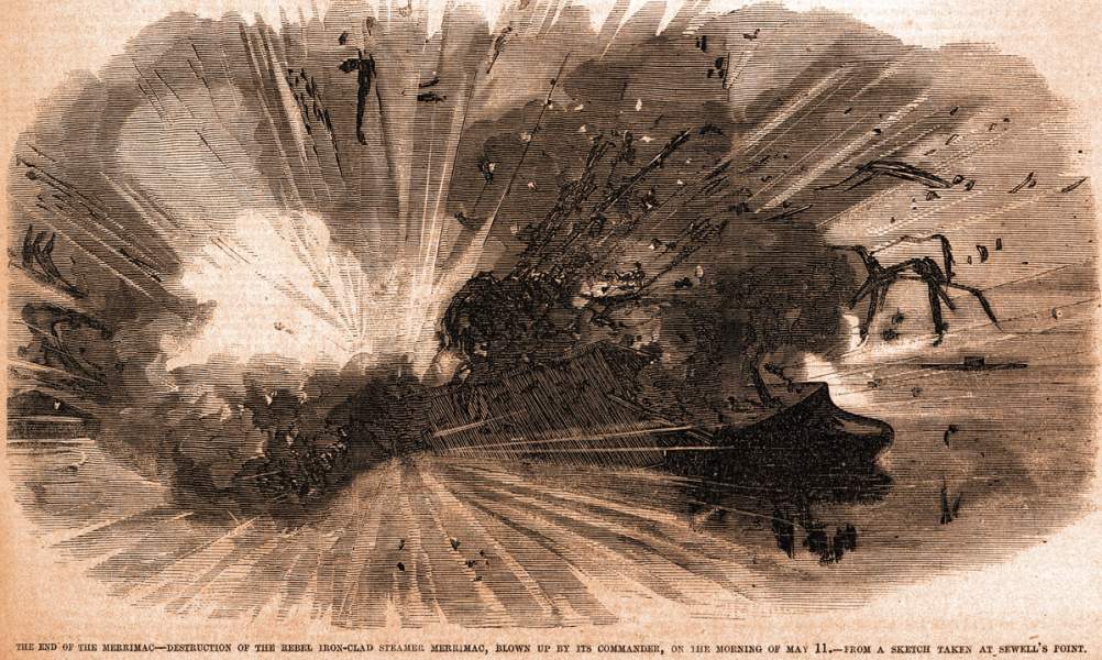 Destruction of the C.S.S. Virginia, May 11, 1862, artist's impression