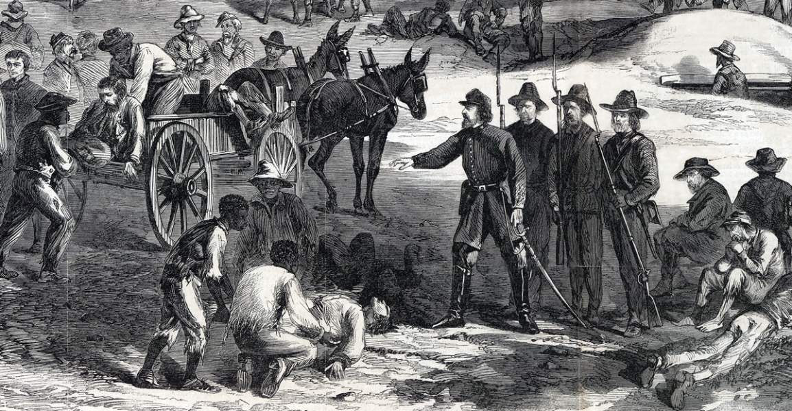 Confederate Prison Camp at Millen, Georgia, in operation circa November 1864, artist's impression, detail