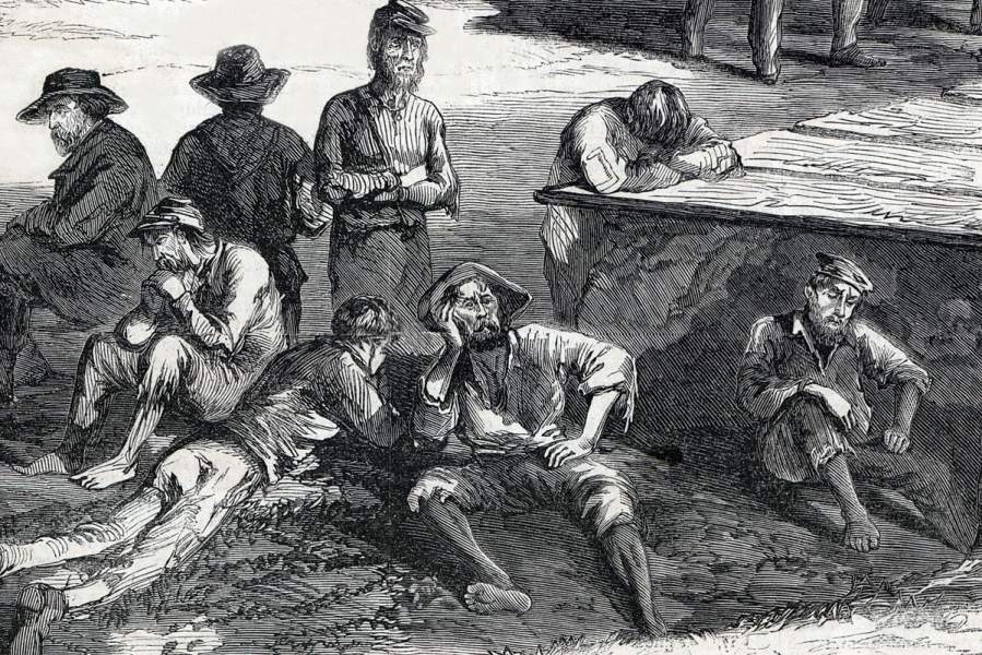 Confederate Prison Camp at Millen, Georgia, in operation circa November 1864, artist's impression, further detail