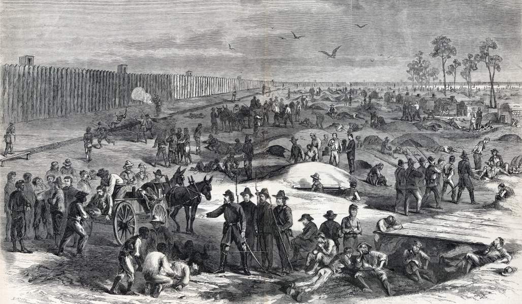 Camp Lawton, Confederate Prison Camp at Millen, Georgia, in operation circa November 1864, artist's impression, zoomable image