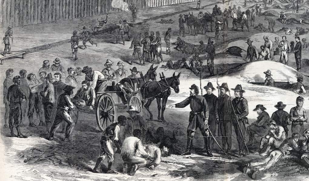 Confederate Prison Camp at Millen, Georgia, in operation circa November 1864, artist's impression, zoomable image, detail