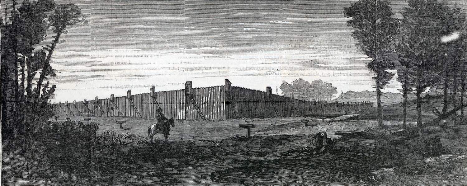 Confederate Prisoner of War Camp, Millen, Georgia, December 4, 1864, artist's impression, zoomable image