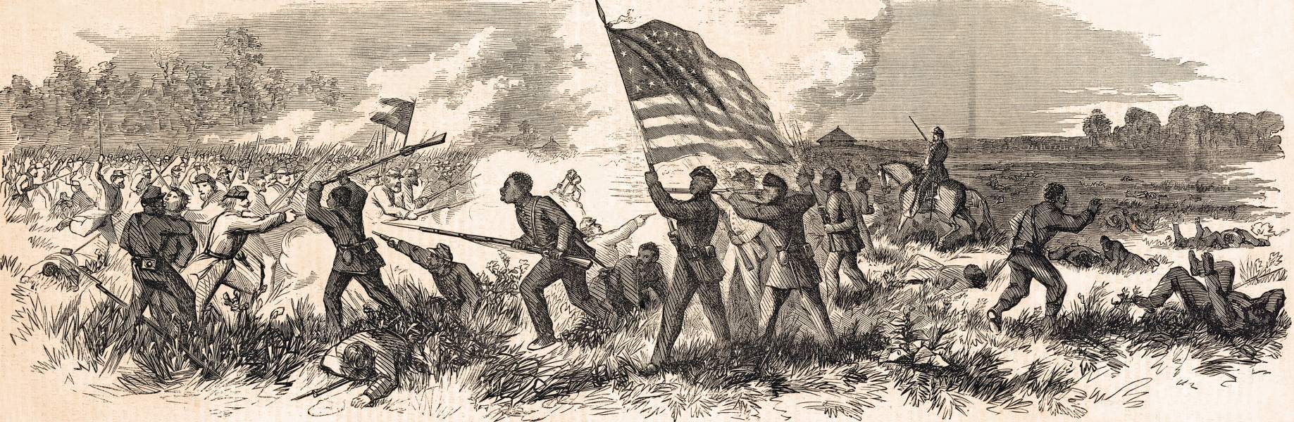 African American troops at the Battle of Milliken's Bend, Louisiana, June 7, 1863, artist's impression, zoomable image