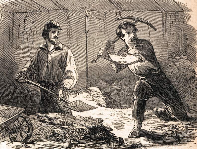 Union mining operations under Fort Hill, Vicksburg, Mississippi, late June 1863, artist's impression