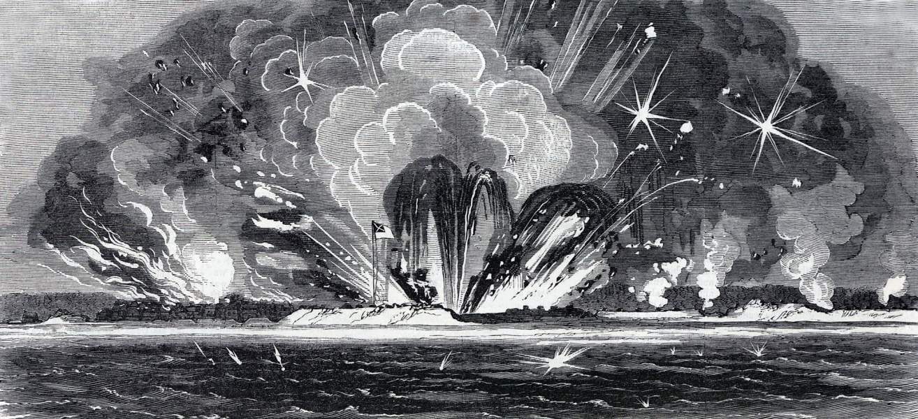 Explosion of the magazine of Fort Moultrie, South Carolina, September 1863, artist's impression, zoomable image