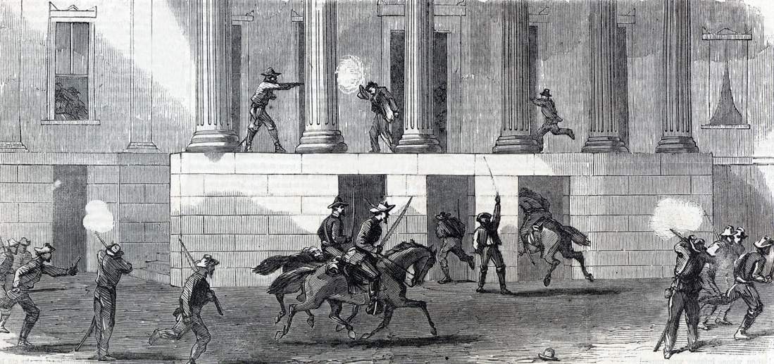 Confederate cavalry raids into Memphis, Tennessee, August 21, 1864, artist's impression