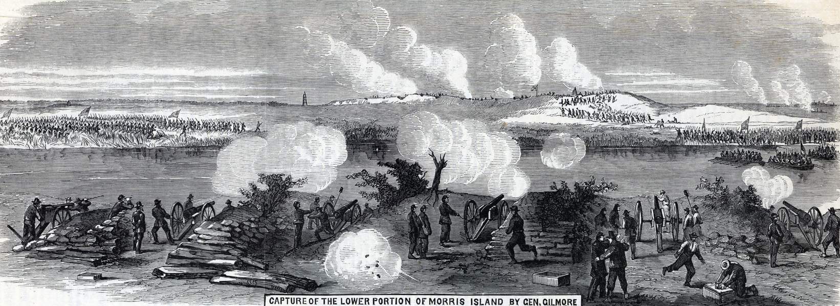 Capture of lower Morris Island, South Carolina, July 11, 1863, artist's impression, zoomable image
