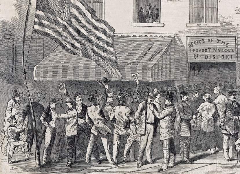 Scene outside the Provost Marshals's Office in New York City, August 19, 1863, artist's impression, detail