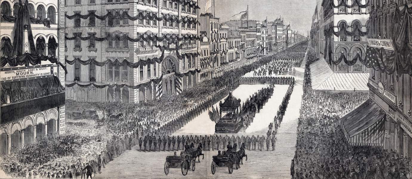 President Lincoln's Funeral Procession on Broadway, New York City, April 25, 1865, artist's impression, zoomable image, detail