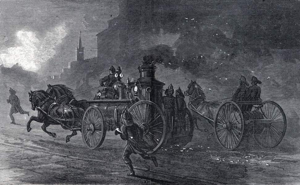 "Going to the Fire," New York City, Frank Leslie's Illustrated Newspaper, December 30, 1865