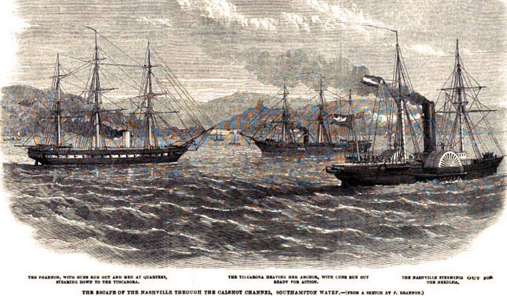 Escape of C.S.S. Nashville from Southampton Water, February 1862, artist's impression