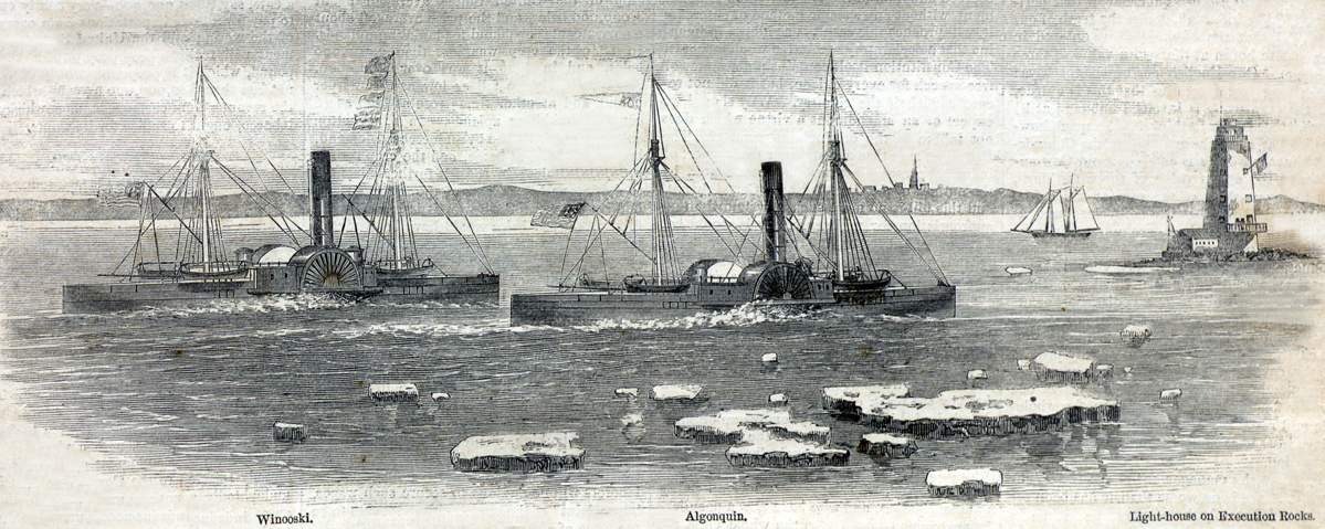 Naval Test, race between "Winooski" and "Algoquin," New York Harbor, February 13, 1866, artist's impression