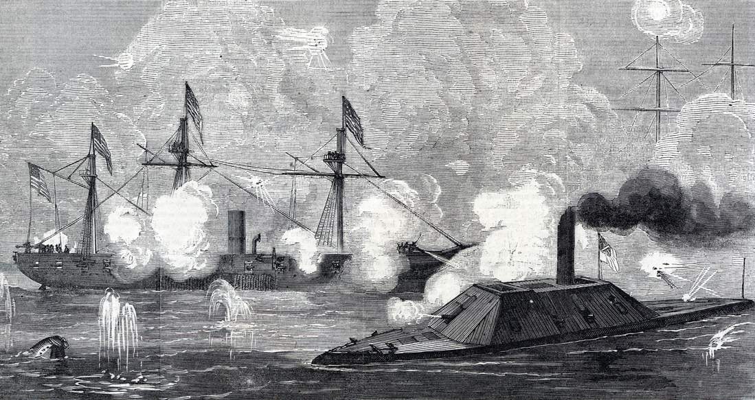 U.S.S. Richmond engaging C.S.S. Tennessee, Battle of Mobile Bay, August 5, 1864, artist's impression