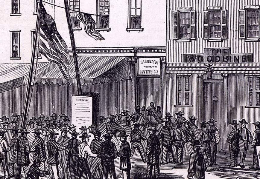 Provost Marshal's Office, Sixth Avenue, New York City, August 19, 1863, artist's impression, detail