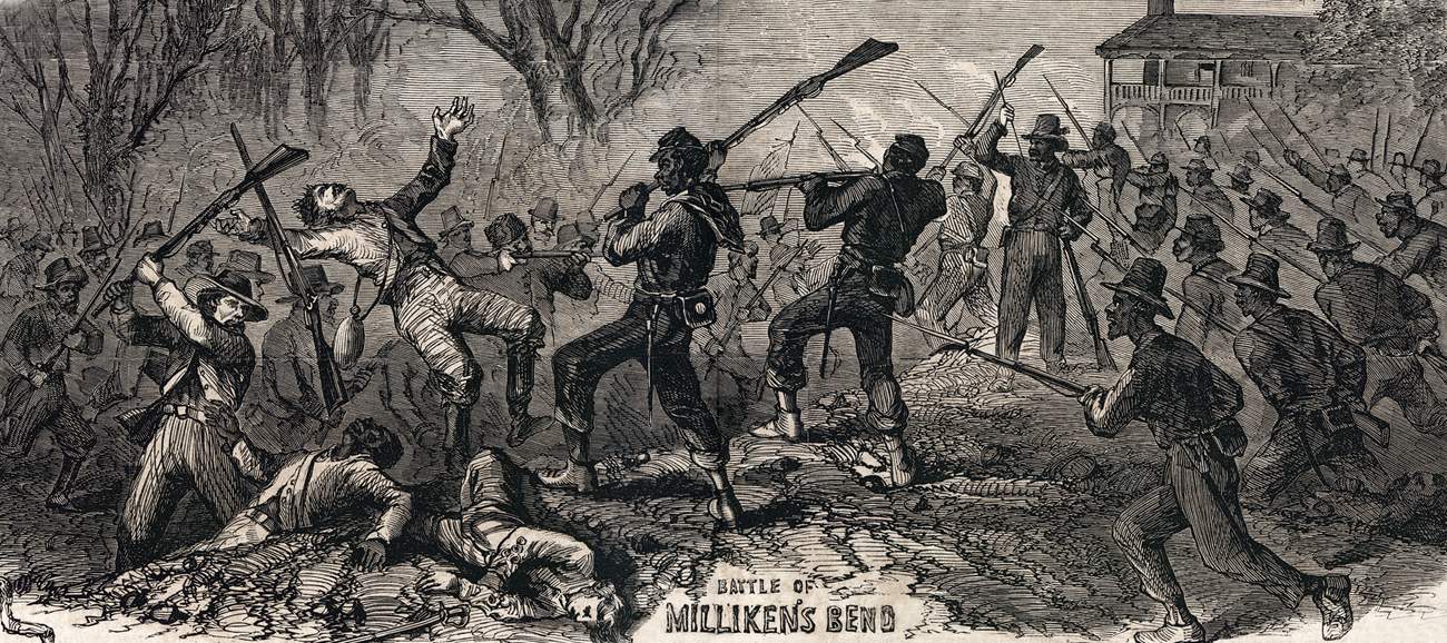 Battle of Milliken's Bend from Frank Leslie's '"The Negro in The War," January 1863, artist's impression, zoomable image, detail