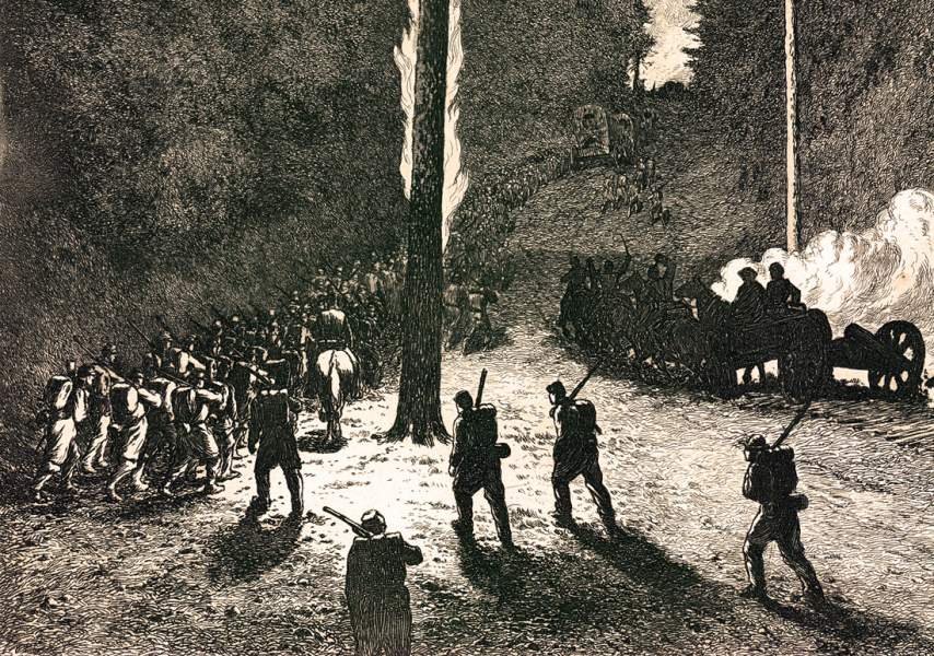"A Night March," Edwin Forbes, copper plate etching, 1876, detail